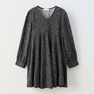 Zara Girls Black And White Polka Dot Dress, Size 10 years